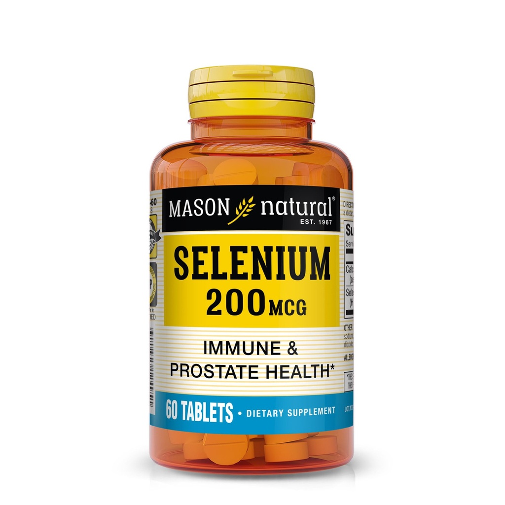 Mason Natural Selenium 200 µg - Suplement przeciwutleniający dla immunologicznego wsparcia i zdrowia prostaty, Ślad zasadniczy Mineral, 60 tabletek