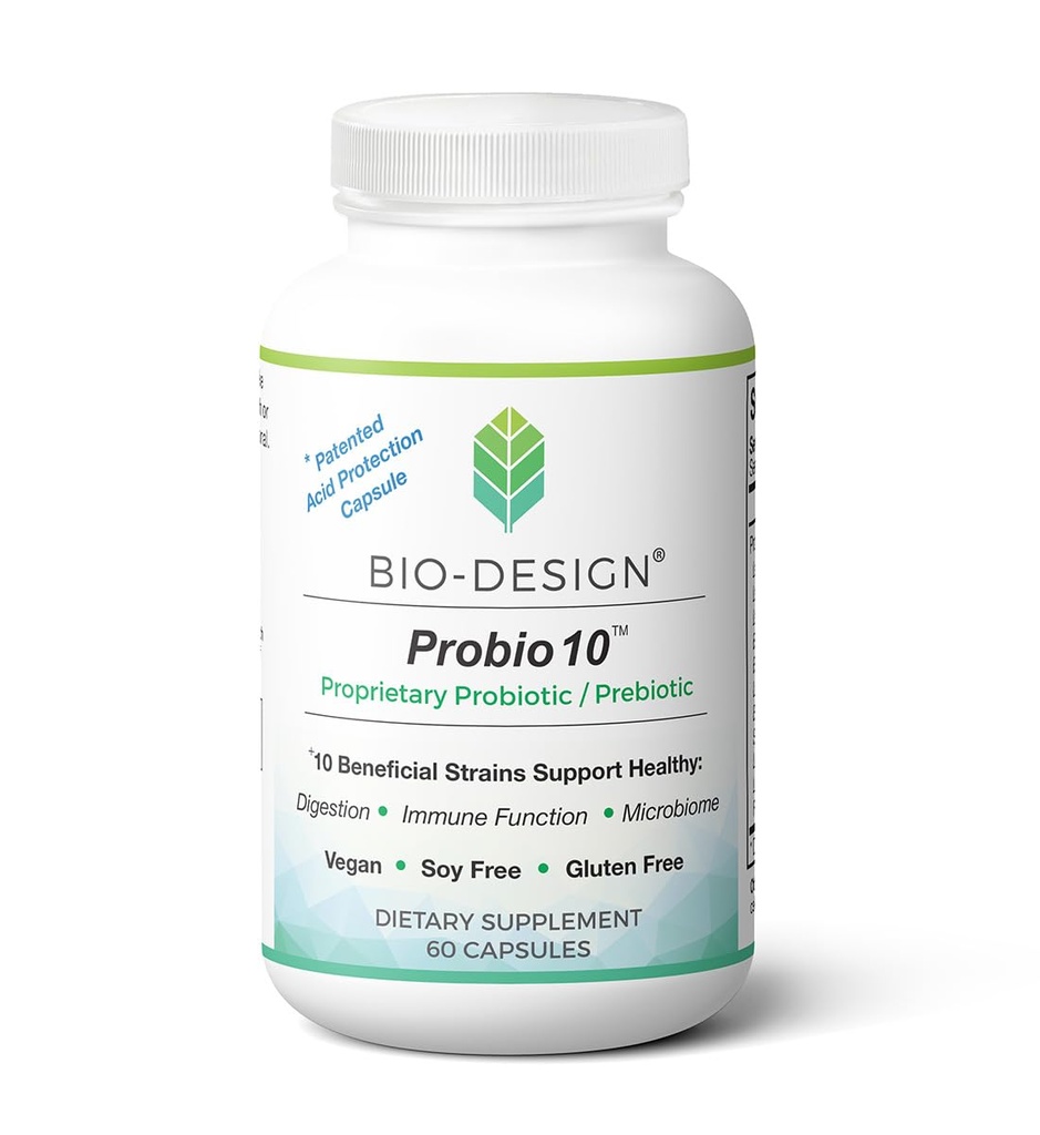 Probio10 - Daily Probiotic & Prebiotic Supplement - 10 Billion CFU, 10 Korzystne Szczepy Pomoc w trawieniu, Regularność, Funkcje immunologiczne i Gut Health - 60 Kapsułki odporne na działanie kwasu