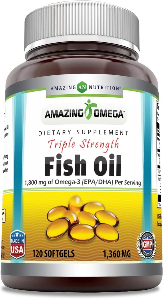 Amazing Omega Triple Strength Fish Oil (Omega-3, EPA / DHA) Supplement Equipment 124; 1360 Mg Per Serving Equipment 124; 120 Softgels Equipment 124; Non-GMO Equipment 124; Gluten- Free Equipment 124; Made in USA