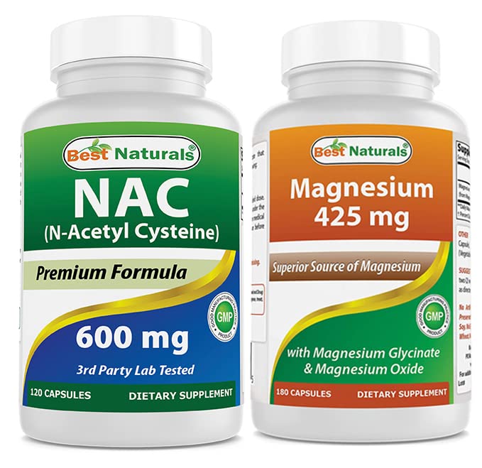 Najlepsi naturalni NAC 600 mg & Magnezu Glicynian 425 mg