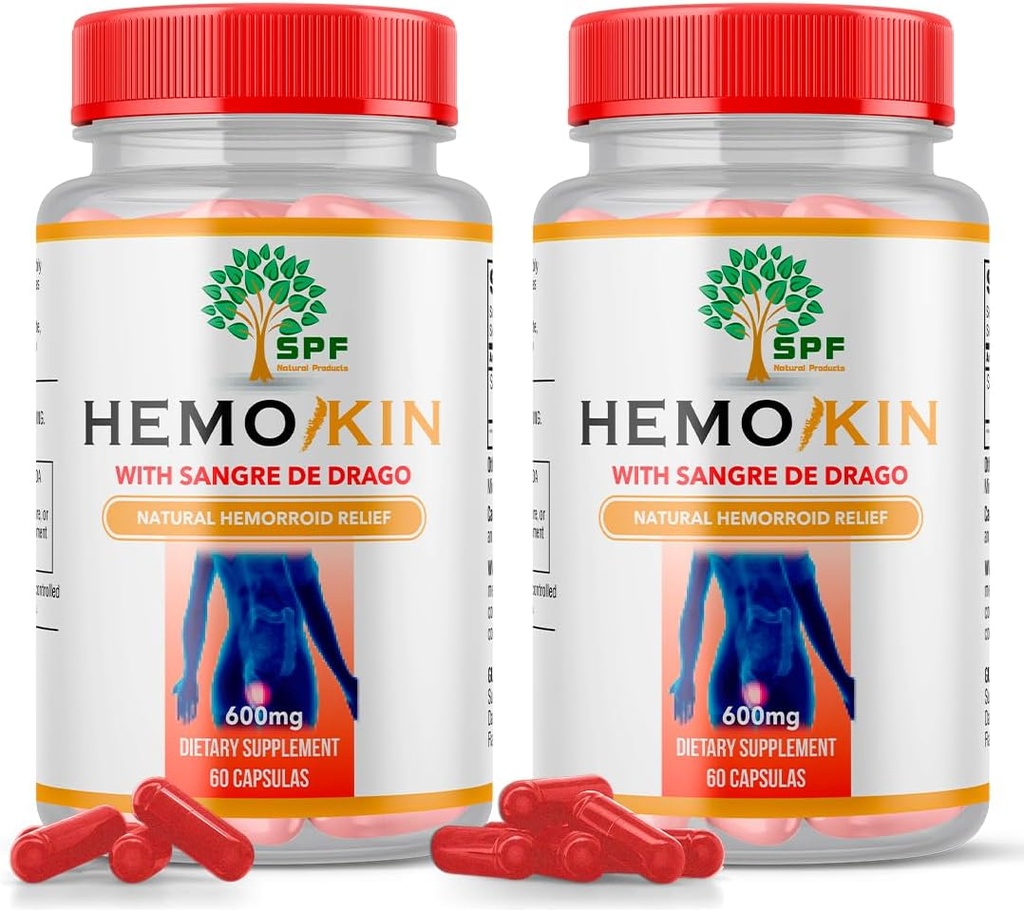 SPF HEMOKIN z Sangre de Drago - Hemorrhoid i Fissure Relief Supplement, Pomaga z swędzeniem, Obrzęk (60 Caps) Naturalne produkty. (2)