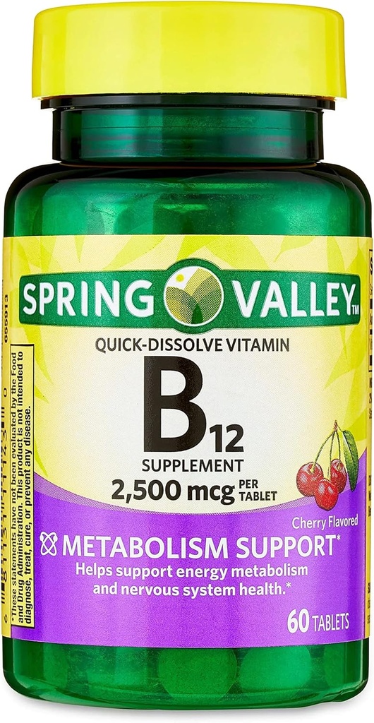 jogi witaminy B12 Quick- Rozpuścić tabletki Suplement diety, 2500 Mcg, Cherry Flavor, 1 tabletka na dzień 60