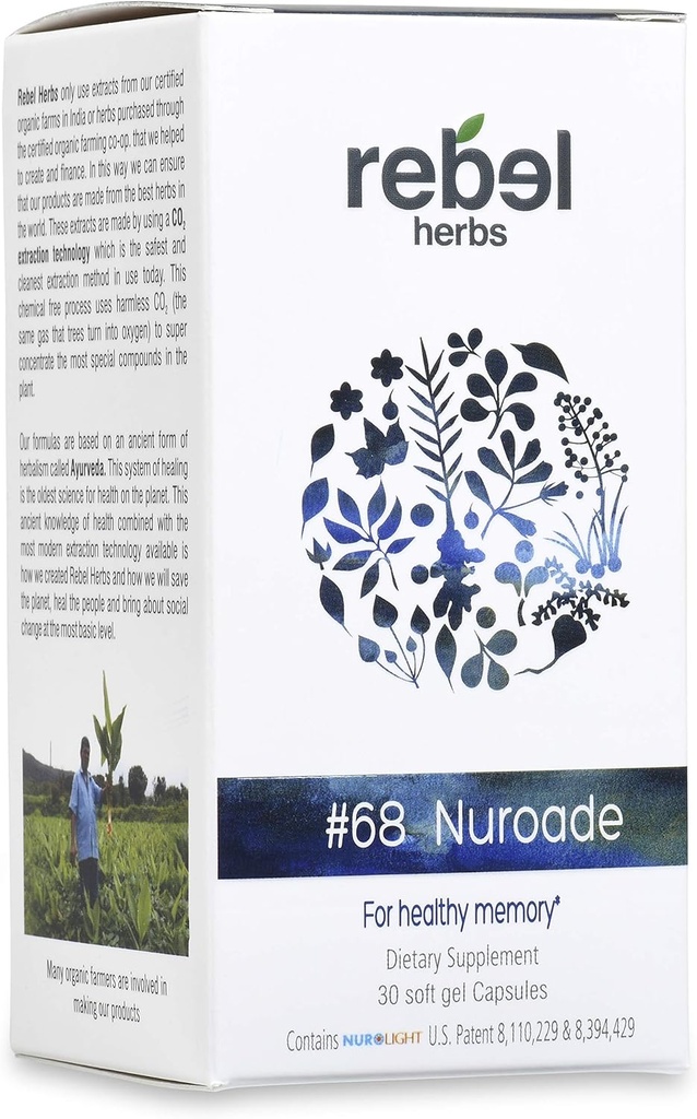 # 68 Nuroade Kapsułki Suplement mózgu Nootropics Booster - Ulepszenie ostrości, Wzmacnianie koncentracji, Ulepszenie pamięci i jasności, Ulepszenie umysłu, Poprawa IQ z Bacopa i Celastrus