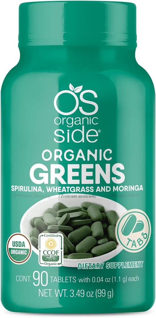 Zielony organiczny (Spirulina, Wheatgrass & Moringa) 90 tabletek - bogaty w witaminy i minerały - Super Zielone 1100 mg - Certyfikowany USDA - Nie GMO - Wegan