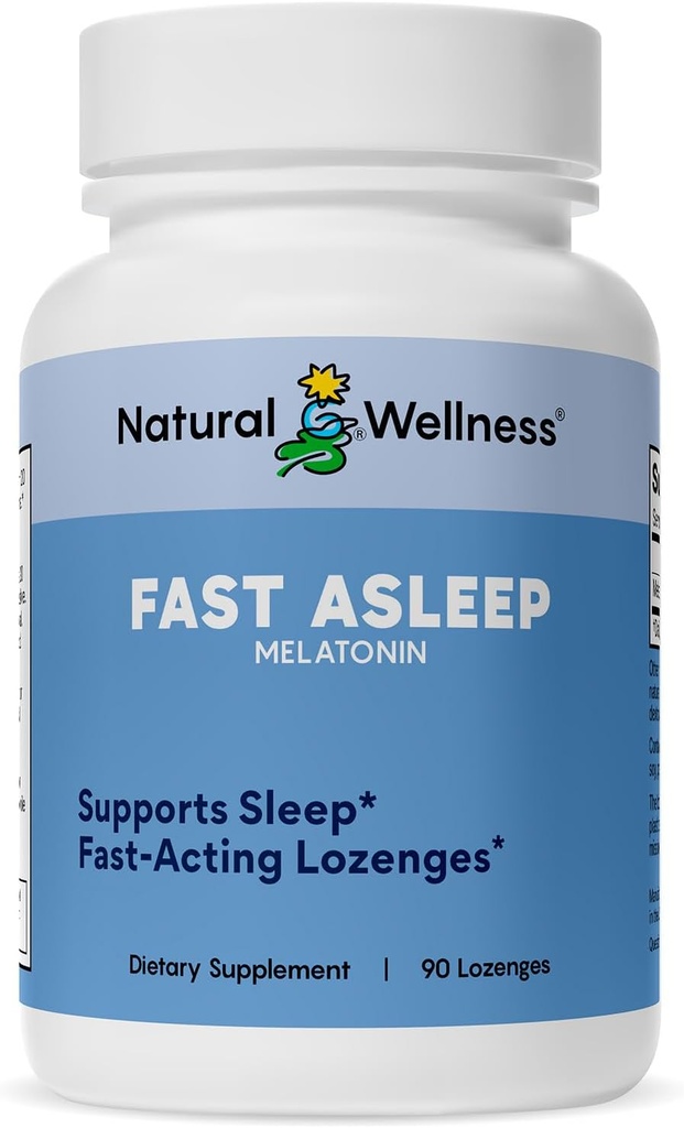 Natural Wellness Fast Asleep - Rapid- Acting Melatonin Lozenges for Restful Sleep, Relaxation & Jet Lag Relief -Fast- Rozpuszczanie Cherry Flavor Sleep Aid - Non-Habit Forming, Wake Refreshed - 90 Lozenges