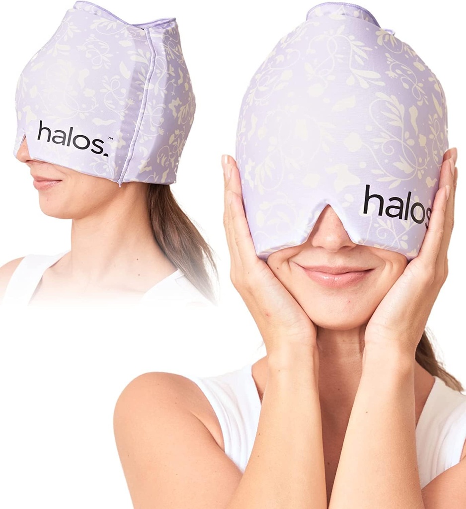 MyHalos ® Migrena Relief Cap, 30% Grubsze, 2X Bardziej chłodzenie żel, Stays Colder for Longer, Form Fitting Ice Hat, Ice Pack Head Relief, Napięcie Ból głowy Relief Cap (Violet)