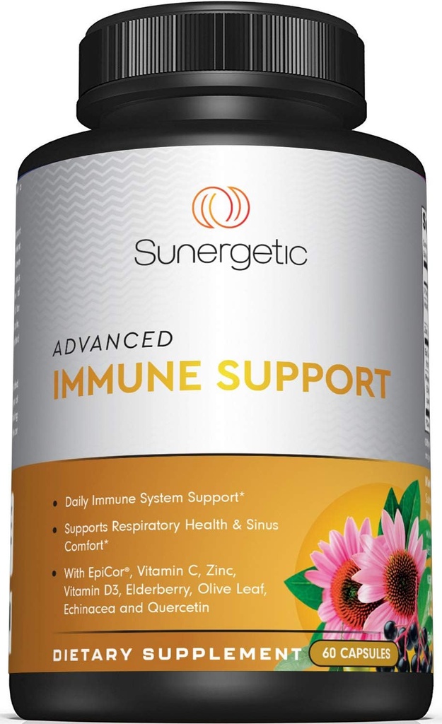 Suplement wsparcia immunologicznego Premium - Codzienny suplement immunologiczny dla zdrowia układu oddechowego, zatok i jelit - z Epicor, D3, Witamina C, Cynk, Elderberry, Olive Leaf Extract & Quercetin- 60 Kapsułki immunologiczne