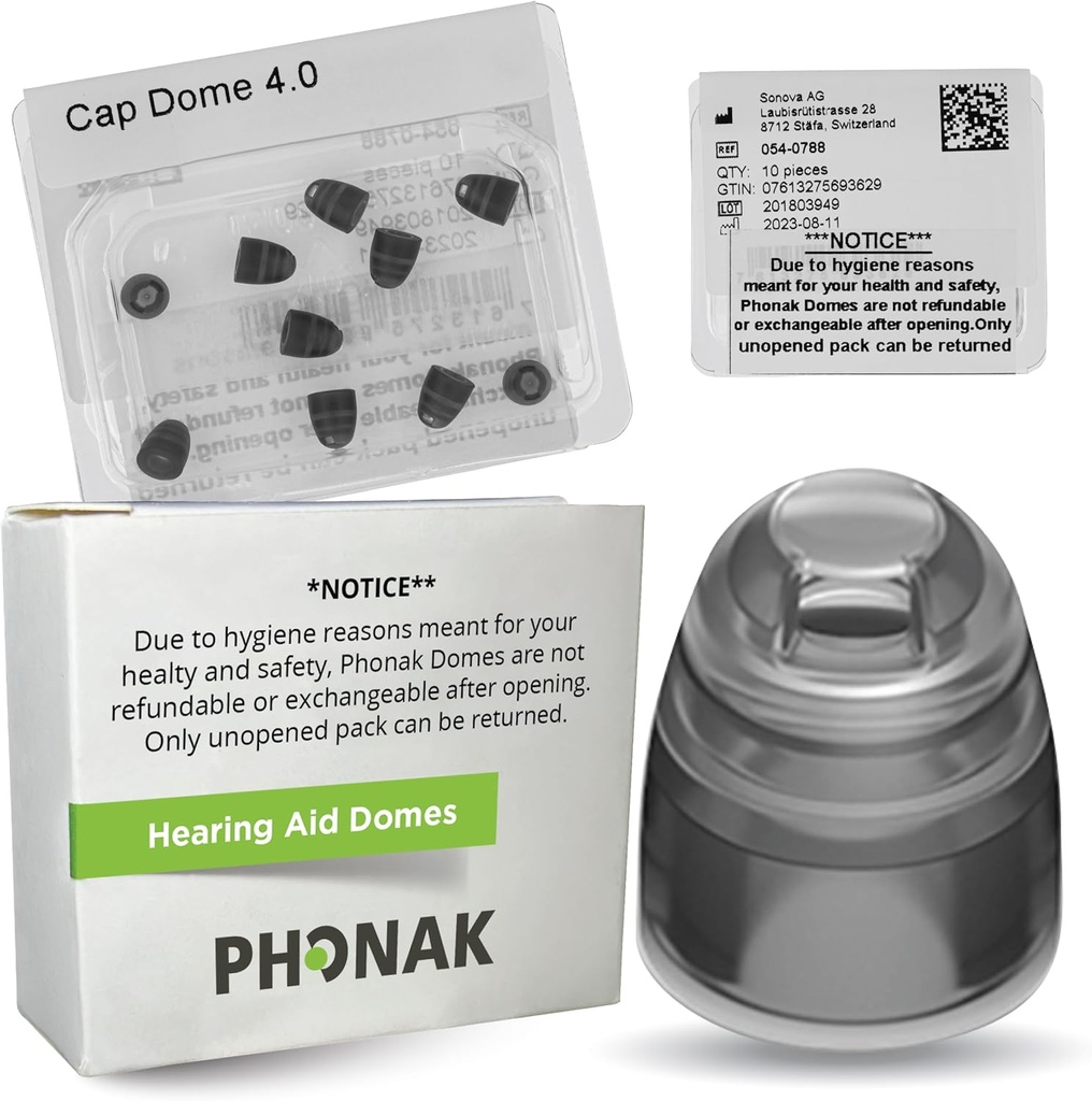 Phonak Cap 4.0 Dome XSmall (0,18 cala = 4,5 mm) - Oryginalna wymiana OEM Szwajcaria przez Sonova, Kopuły do pomocy słuchowej dla bardzo wąskiego ucha Sizes- 1 Pack / 10 Domes Razem