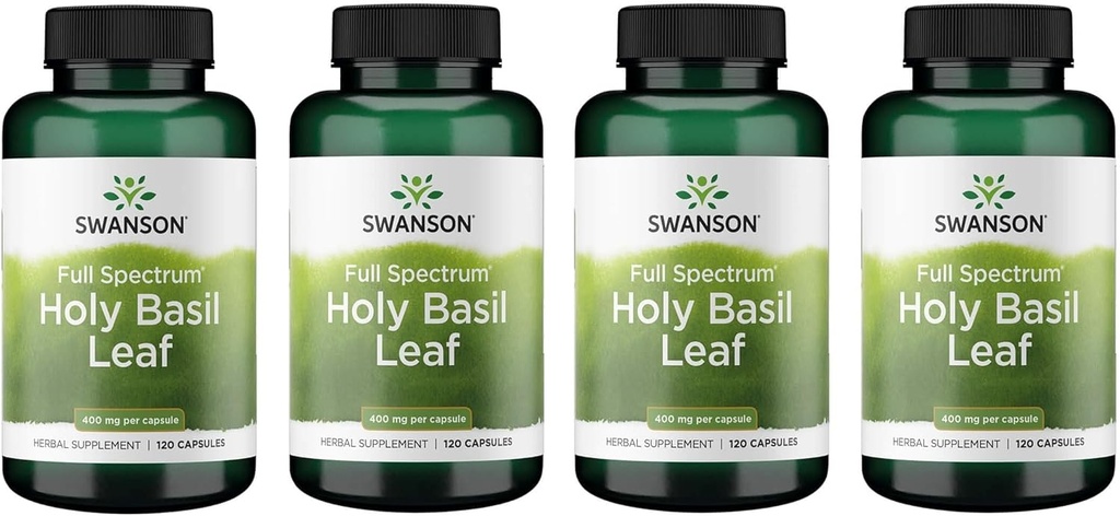 Swanson Holy Basil Leaf (Tulsi) - Stress Support and Well- Being Supplement - (120 kapsułek, 800mg per serving) (4 opakowania)