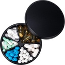 Pill Organizator z 6 Komory - Heavy Duty Metal Daily Pill Case, Duży pojemnik na pióro, Waterproof Dispenser Pill Box for Vitanium Supplement Medicine Fish Oils, 0.38lb, Czarny