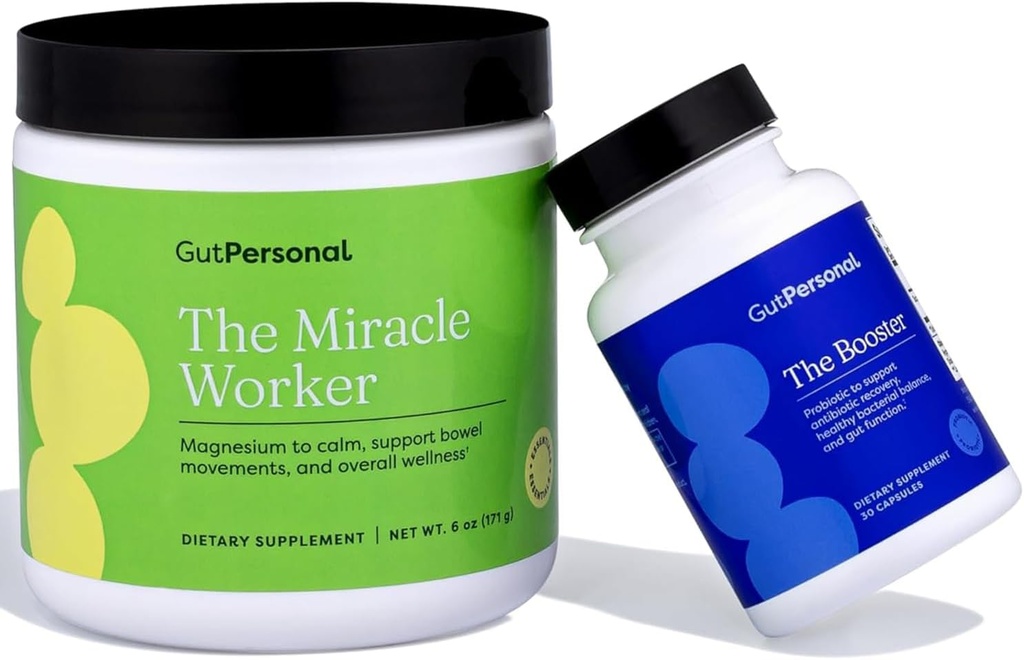 GutPersonal The Gut Fix ™ Bundle: Miracle Worker Magnezu w proszku Suplement, Strawberry Flavor, 30 Służenia + Booster ukierunkowane Probiotyk, Kapsułka, 60 Słupki