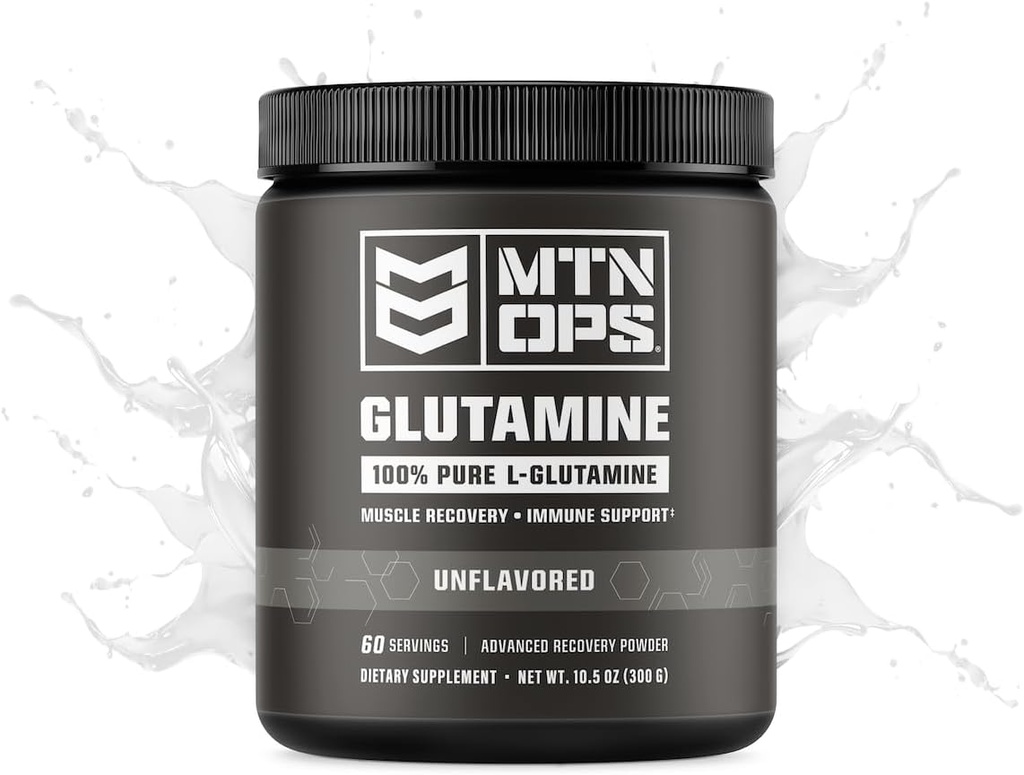 MTN OPS L- glutamina proszek 60 Słupki / 300g 100% Czysty L- glutamina do odzyskiwania mięśni, Nieflawored + 5g na porcję