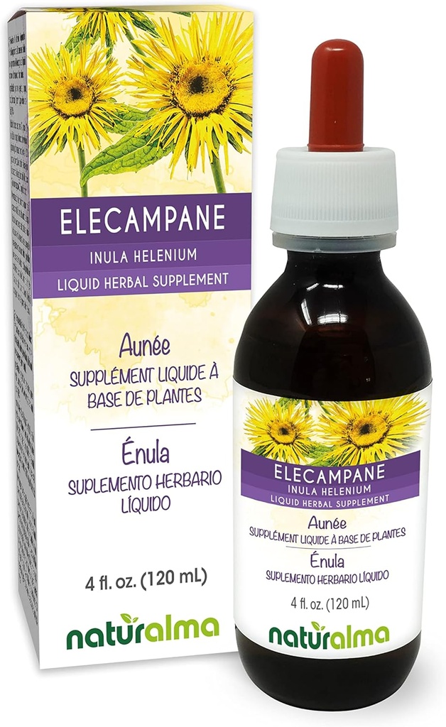 Naturalma Elecampane (Inula helenium) Korzeń bez alkoholu nalewka - 4 fl oz Liquid Extract in Drops - Herbal Supplement - Vegan