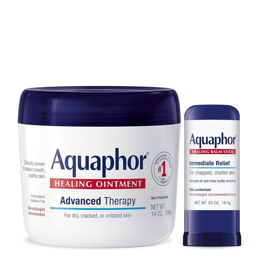 Aquaphor Advanced Therapy Uzdrawiający Ochraniacz skóry (14 Oz) + Uzdrawiający Balsam Stick z Awokado Oil i Masło Shea (0.65 Oz)