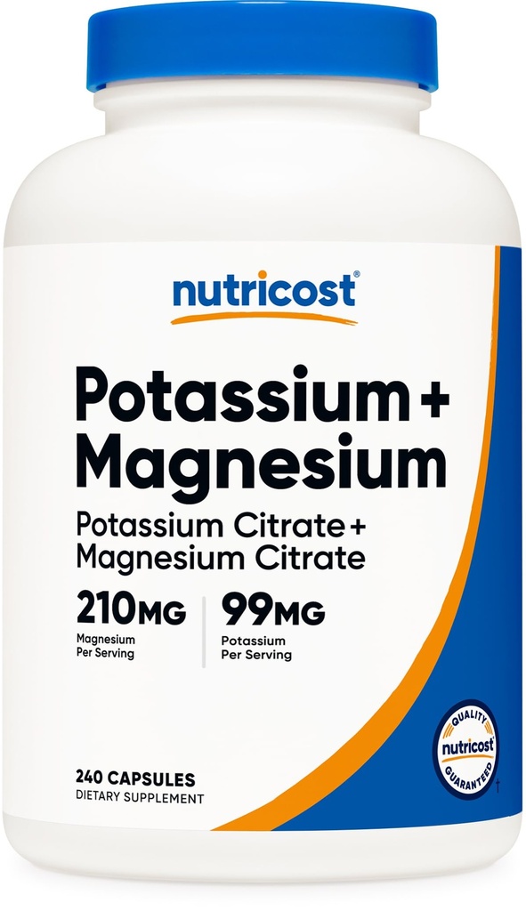 Nutricost Potasu (99 mg) Magnezu (210 mg) Cytraty, 240 Kapsułki - Nie-GMO, Gluten Free