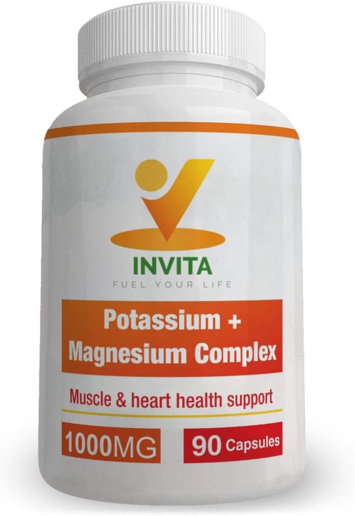 Invita Potasu Magnezu Kompleks 1000 MG do wsparcia nóg i mięśni I (90 Kapsułek) - Wysoka absorpcja Asplatatu potasu z glicynianem glicynianu aspartatu magnezu