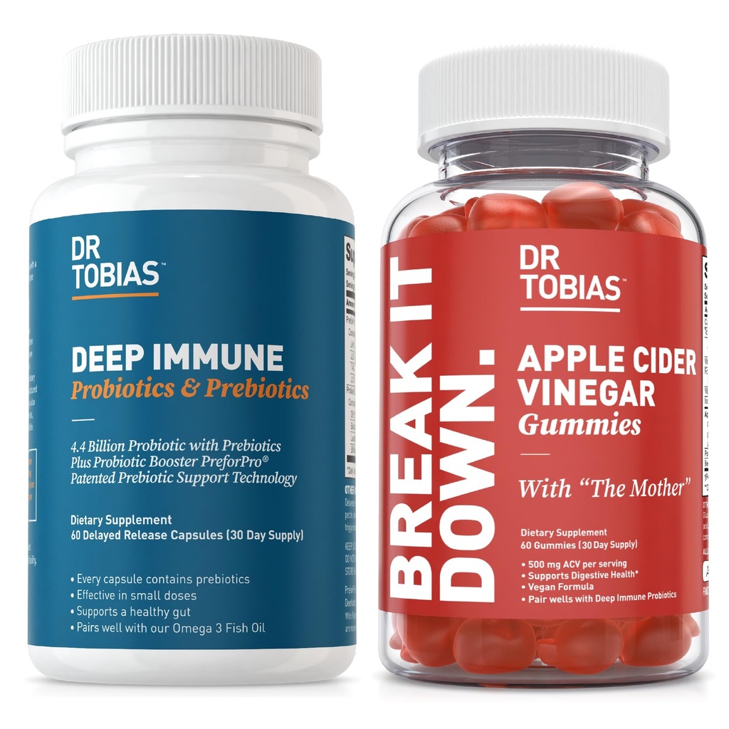 Dr. Tobias głębokie immunologiczne probiotyki i prebiotyki i Jabłko cydr Gummies Ocet, Wsparcie Digestive Health, Gut Immune Function, Cleanse & Detox dla mężczyzn i kobiet z 4.4. Miliard CFU i matka