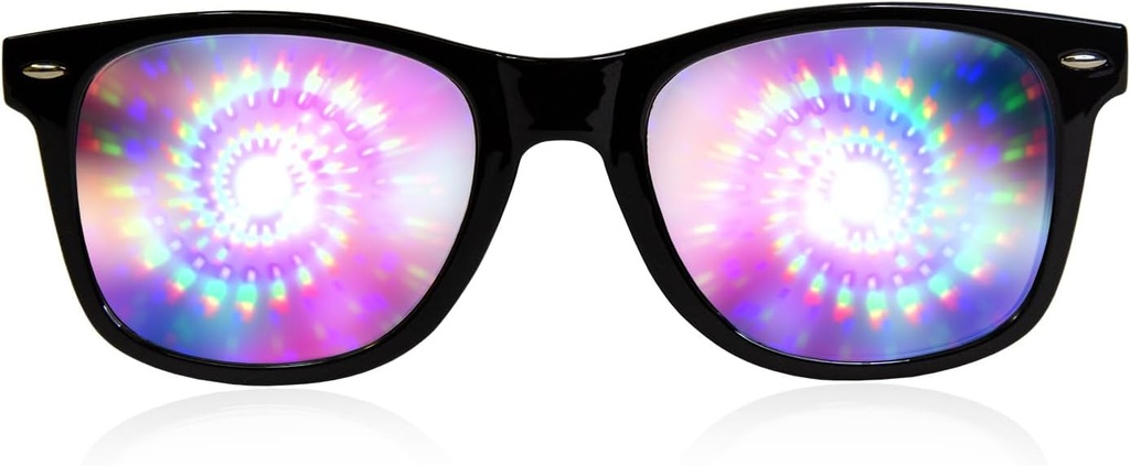 GloFX Black Frame Spiral Diffraction Glasses - Laser wyrzeźbiony do hipnotycznych efektów światła spiralnego, elastyczny i wytrzymały dla Raves & Festiwale