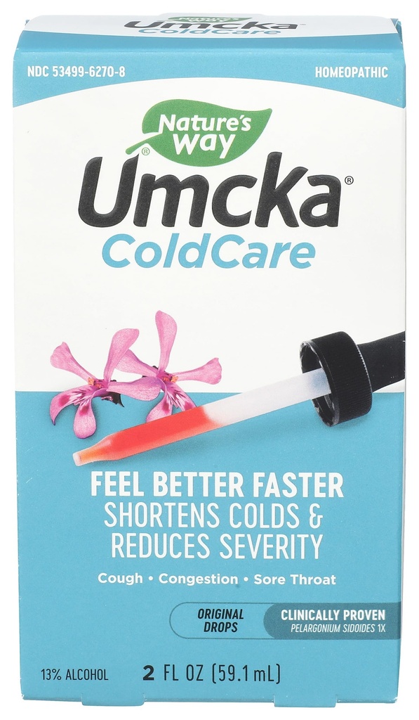 Nature's Way Umcka Cold Relief Drops, Homeopathic Cold Medicine, Shortens Duration & Reduces Severity of Cough, Congestion, Sore Throat & Hoarseness, 2 Fl oz