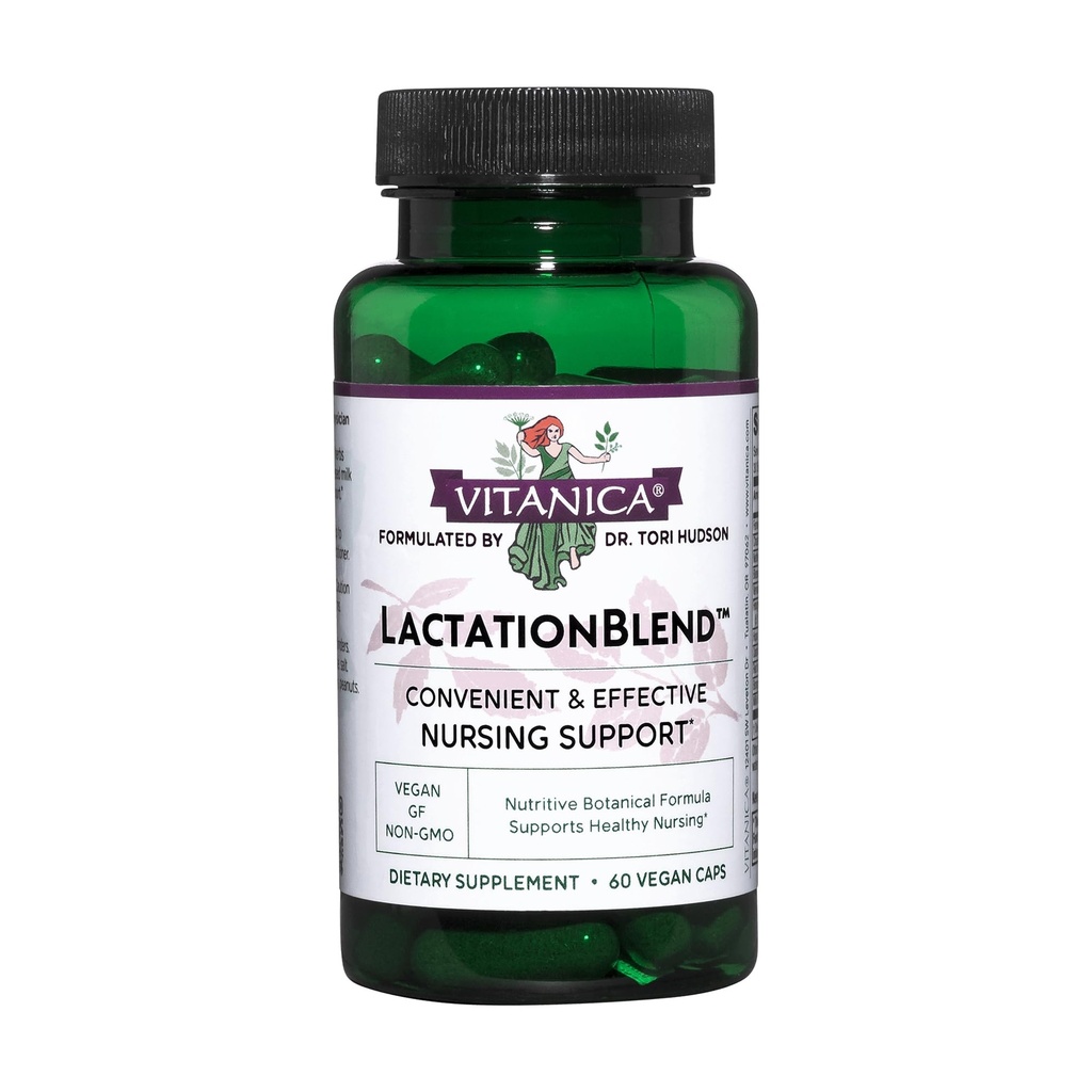 Vitanica LactationBlend, Suplement do Laktacji dla Zwiększonego Zaopatrzenia Mleka w Mleka i Przepływ Organiczny Karmienie piersią Wsparcie, z kopru, Ogęstość mleka, kopru i więcej, Non-GMO, Wegan, 60 Kapsułki