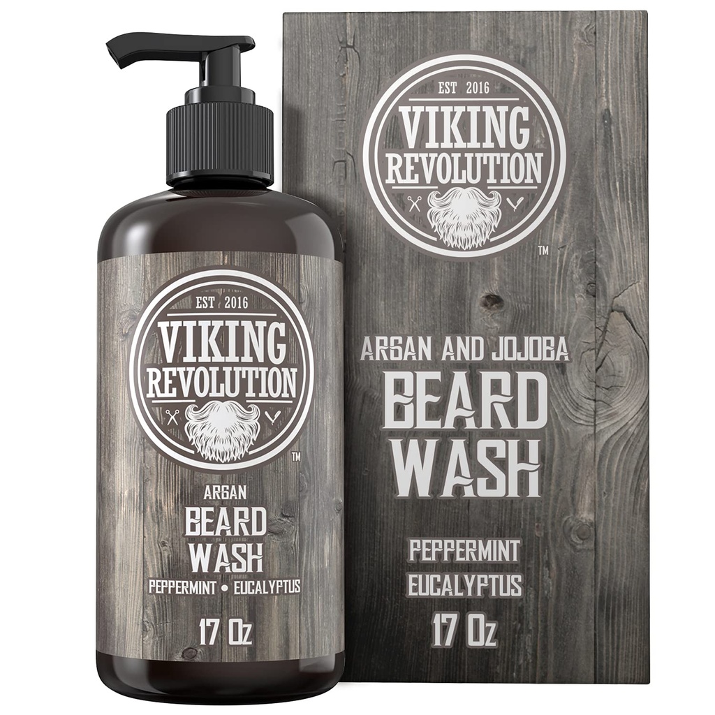 Szampon do mycia brody w / Argan & Jojoba Oils - Softens & Strengens - Natural Peppermint i Eukaliptus Scent - Beard Shampoo w / Beard Oil (17 oz Shampoo)