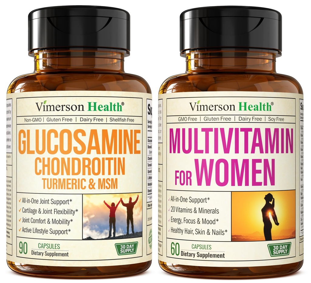 Glukozamina Chondroitin Turmeric + Multivitamin dla kobiet 2 - Butelka Suplement Pasek dla niej. Zdrowa odpowiedź immunologiczna, Wspólne wsparcie, Właściwości przeciwutleniacze