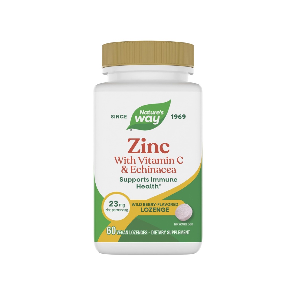 Nature 's Way Cynk Lozenges z witaminą C & Echinacea, suplementy cynku dla mężczyzn i kobiet, Wsparcie immunologiczne *, Wild Berry Flavor, 60 Lozenges (Packaging May Vary)