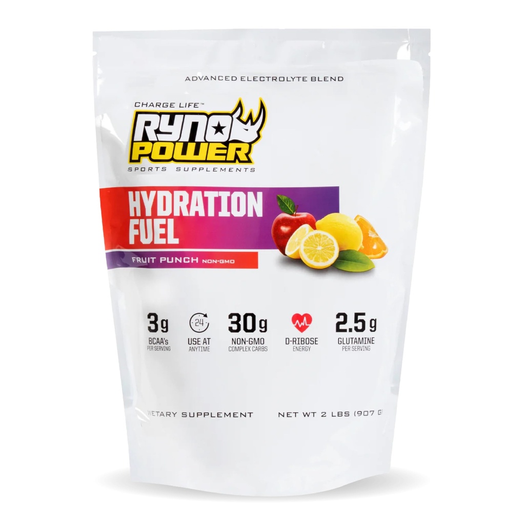 Ryno Power Hydration Fuel Electrolyte Drink Mix 2lb (20 Servings) 'Fruit Punch' - Advanced Electrolyte Formula + BCAA 's - Gluten Free - Trwały odzysk energii i mięśni