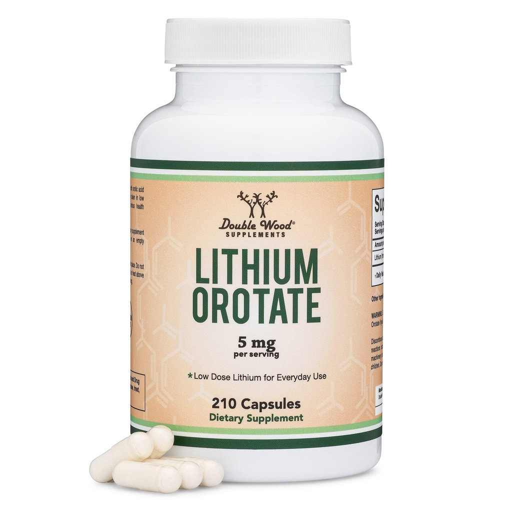 Lit Orot 5 mg litu pierwiastkowego dla Cognition and Brain Health, 210 Kapsułek (Tested stron trzecich, Vegan Safe, Non-GMO) przez podwójne suplementy drewna