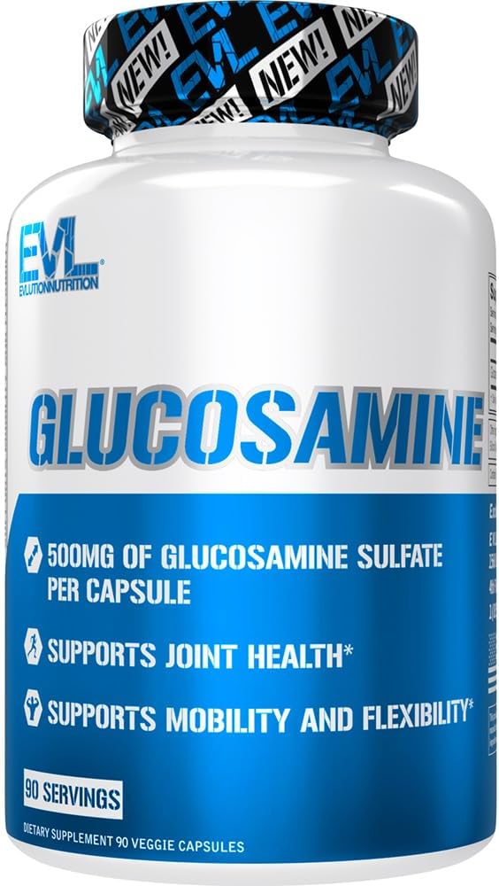 Evlution Nutrition Glukozamina - 500mg Siarczan glukozaminy - Joint Health Supplement - Mobilność i wsparcie elastyczności - 90 Służenia