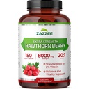Zazzee Extra Siła Hawthorn Berry 20: 1 Ekstrakt, 8000 mg Siła, 2% Vitexin, 150 Kapsułki wegańskie, 5 Miesiąc dostaw, Koncentrated and Standarysed Potent 20X Ekstrakt, Non-GMO i All- Natural