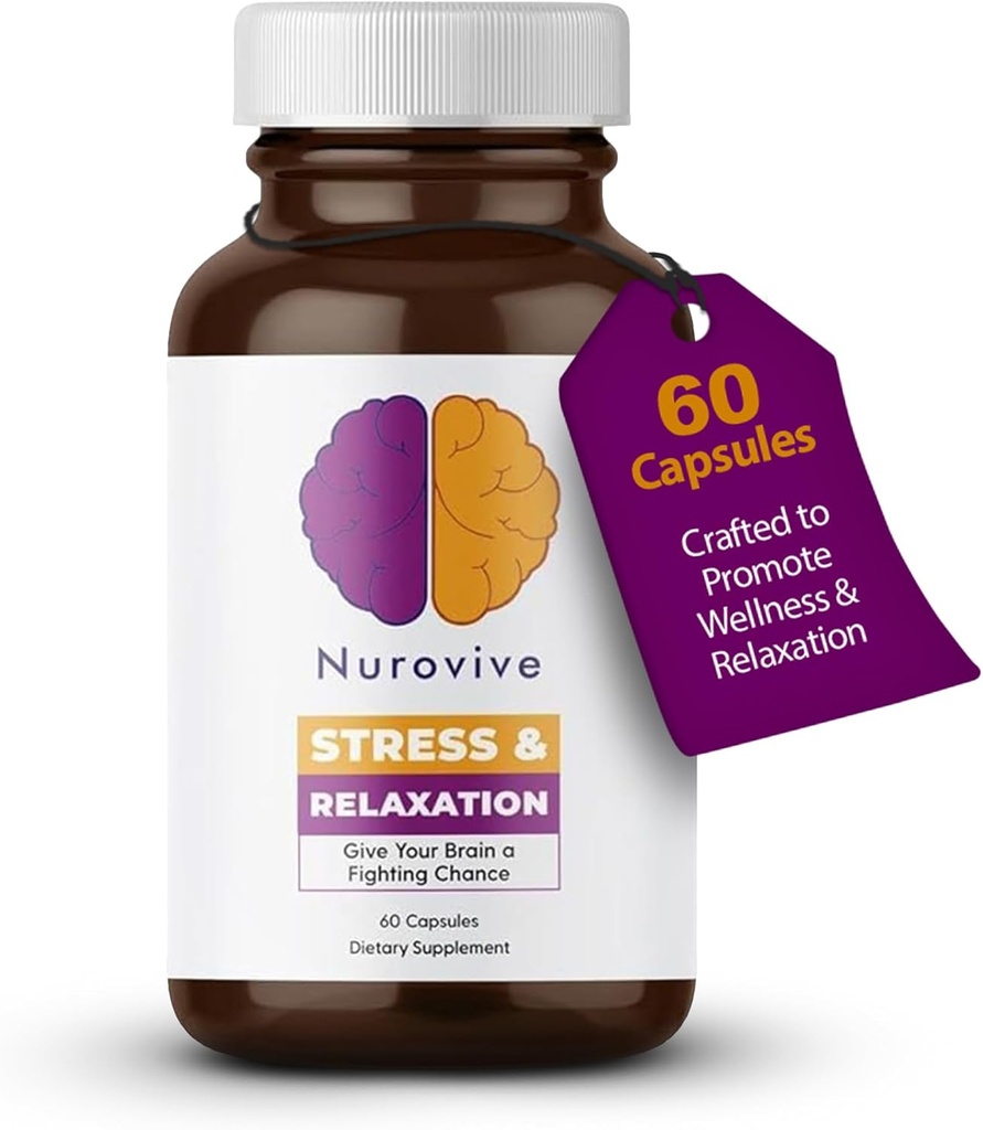 Stres & Relaks, Mental Focus Supplement, Lemon Balm Kapsułki z Ashwagandha dla mężczyzn / kobiet, Codzienne Wellness Wsparcie, Ashwagandha Pigułki z Ginseng, Rumianek i więcej, 60 Kapsułki