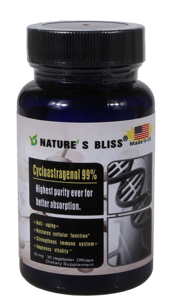 Błogość natury Cykloastragenol 25mg 99%, Suplementy telomerowe, Astragalus Root Extract, Suplement Anti Aging, Made in USA, Immunity Boost, Kwas żołądkowy Chroniony, Super Wchłanianie, 30 Kapsułki