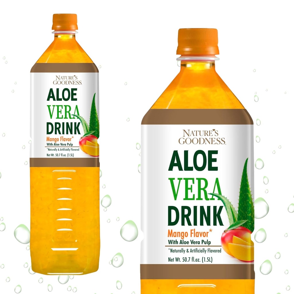 Przyroda dobroć Aloe Vera Drink z Pulp Mango Flavor - 50.7 Fl Oz (1.5 L) - Napoje odświeżające z Real Aloe Vera Juice
