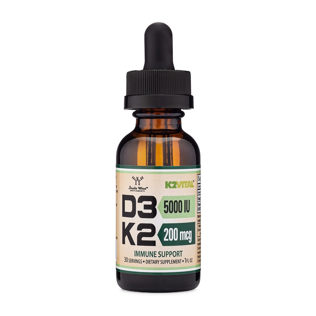 Witamina D3 K2 5000 j.m. Krople płynne (5000 j.m. D3 i 200mcg 99,9% All- Trans Opatentowane K2 MK- 7 (K2Vital)) Max Wchłanianie Płynne Krople Witaminy D (30 Słupki) przez podwójne drewno