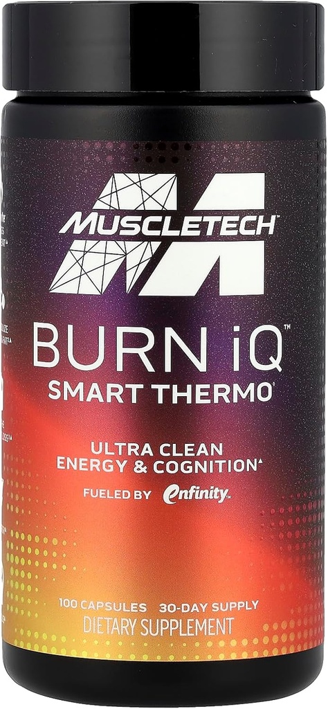 MuscleTech Burn iQ Smart Thermo Supplement Napełniony Paraxanthine Enhanced Energy & Cognition for Men and Women 100 Count
