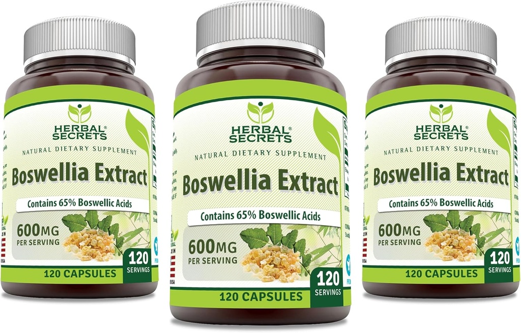 Herbal Secrets Boswellia Serrata Extract (65% Acids Boswellic) 600 mg Capsules Supplement Agregat 124; Non-GMO España 124; Gluten Free (120 España 124; 3 Pack)