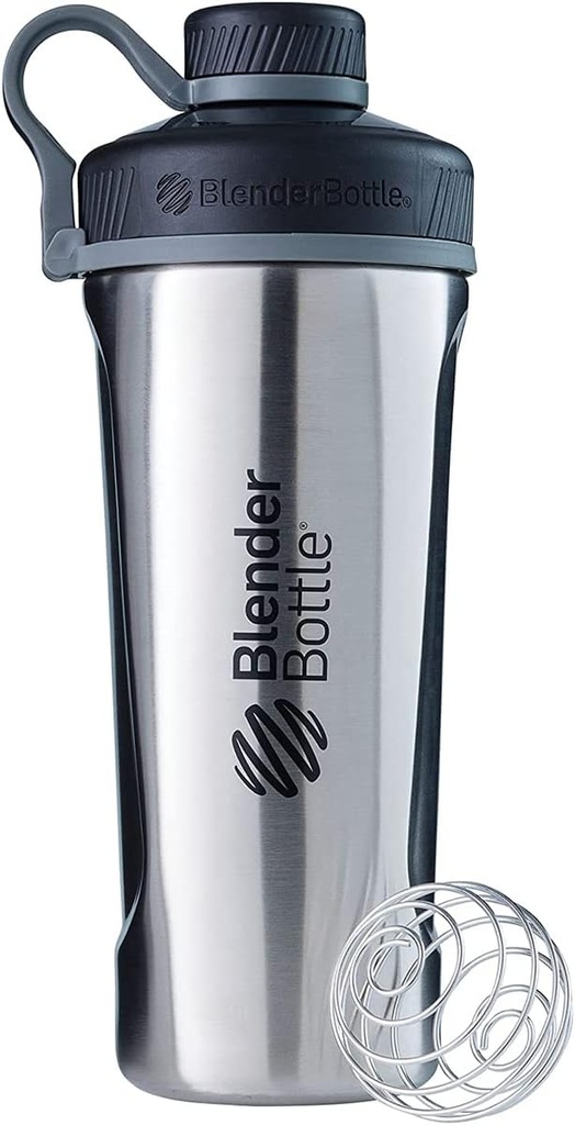 BlenderBottle Radian Shaker Cup Izolowany Stal nierdzewna Butelka wodna z drutu Whisk, 26- Ounce, Natural / Black