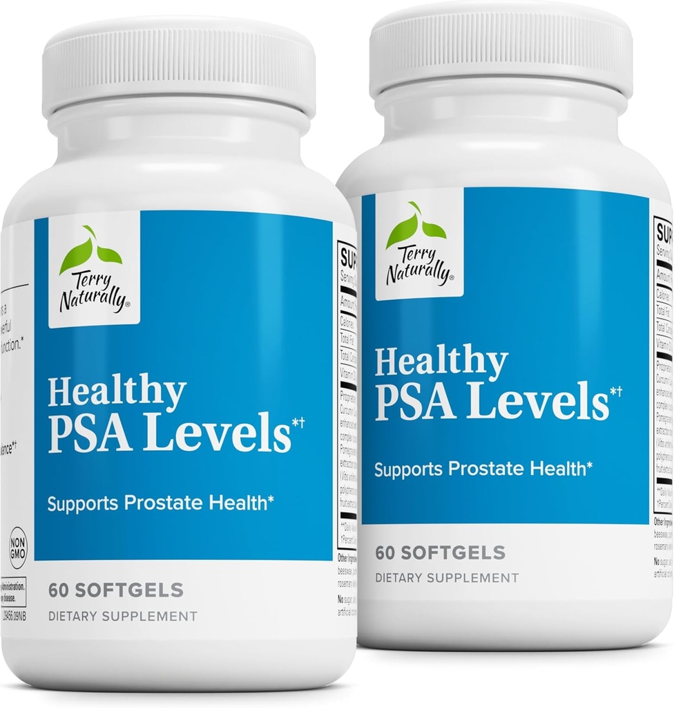 Terry Natural Healthy PSA Poziomy - Suplement diety dla zdrowej Prostate & Hormon Balance Support - Suplement ziołowy z Curcumin, Turmeric Esential Oil & Grape Seed Extract - 60 Softgels