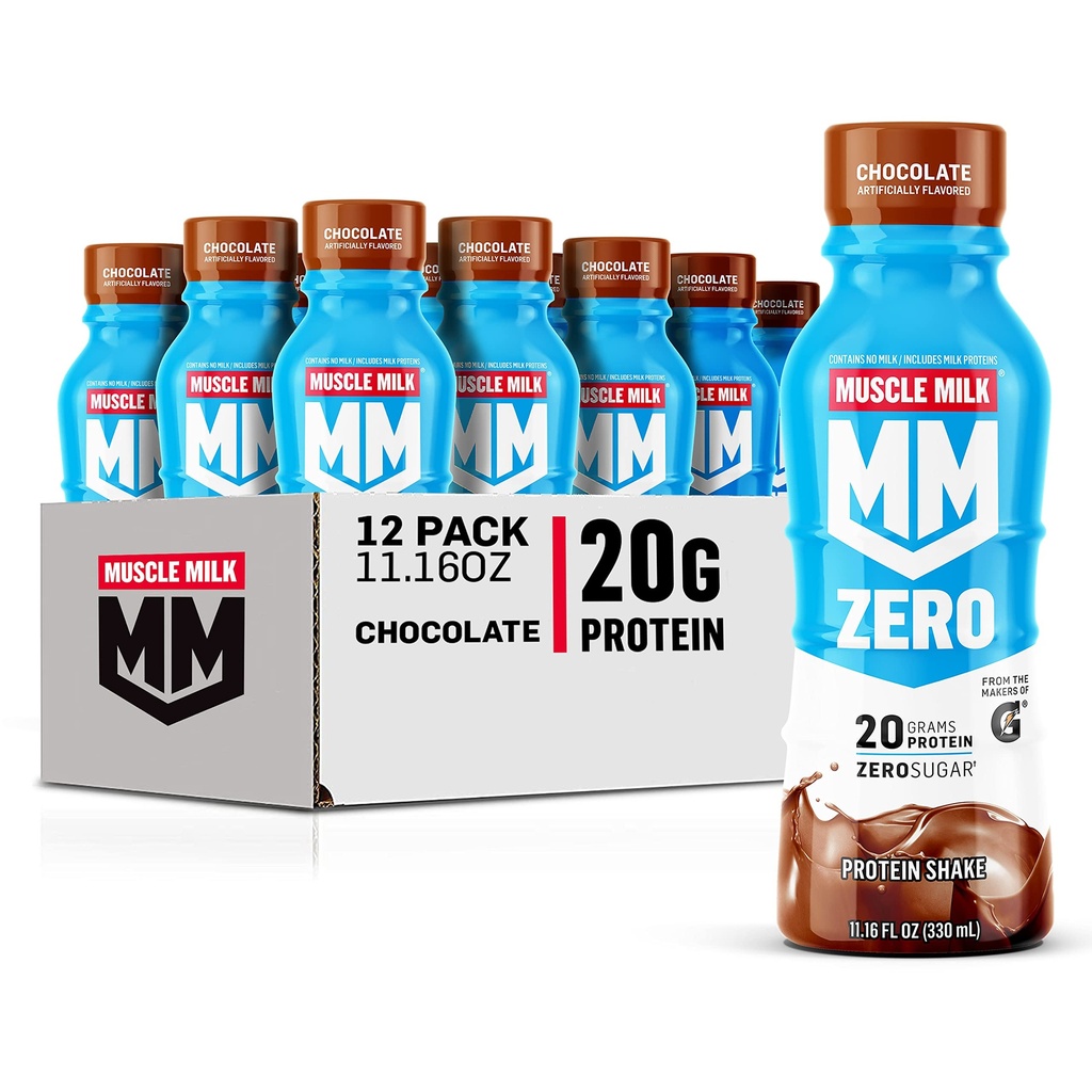 Mięśnie Mleko Zero białka Shake, Czekolada, 20 g białka, Zero cukru, 100 Calories, Wapń, Witaminy A, C & D, 4 g włókno, Energizing Snack, Trekout Recovery, Packaging May Vary, 11.16 Fl Oz (Opakowanie 12)