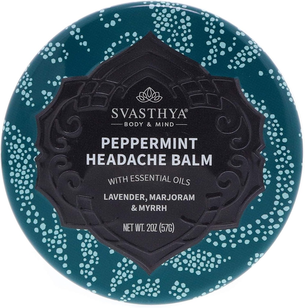 Svasthya Body & Mind Peppermint Bol głowy przez Svasthya - Instant & Lasting Sinus, Migrena & Stress Headache Relief, ma Peppermint, Lavender, Marjoram, Myrrh - 100% Natural, Made in The USA, 2 oz