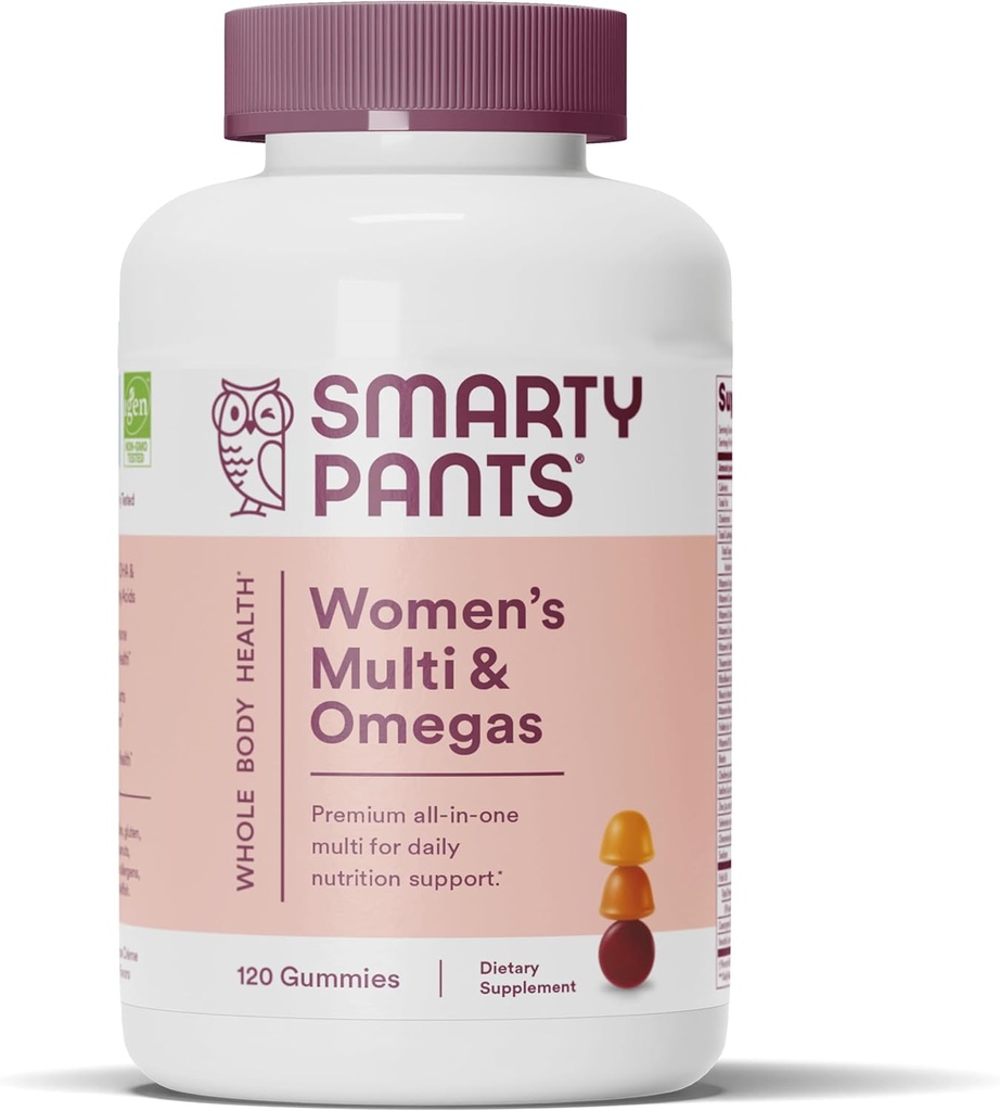 SmartPants Women 's Multivitamin Gummies: Omega 3 Fish Oil (EPA / DHA), Methylfolate, CoQ10, Witamina D3, C, Witamina B12, B6, A, K & Zinc, Inositol, Gluten Free, 120 Count (20 Day Supply)