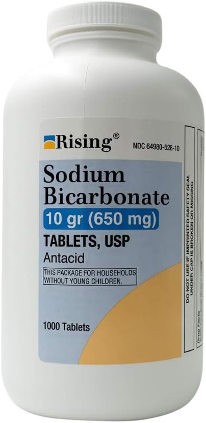 Rising Pharma - Sodu dwuwęglan 650mg - Antacid Używany w niestrawności kwasowej, Heartburn, Sour Stomach Stomach Upset - 1000 Tabletki