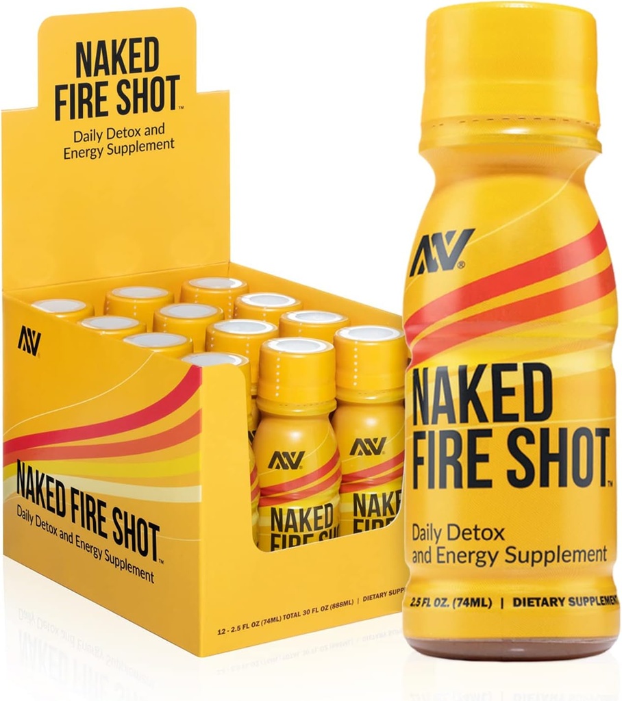 Naked odżywianie Naked Fire Shot - Natural Energy Shots, Ginger Root, Surowy Jabłkowy Cydr Ocet, Organic Ginseng & Ashwagandha, Detox, Energy Wellness Shots - 2.5Oz, 12 Pack