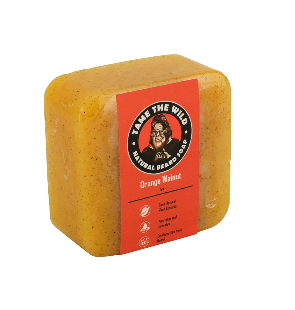 OBJĘCIE WILD Orange Walnut Beard Soap Bar - 5 oz Rozpuszczające Mycie Brody i mycia twarzy - Masło shea i olej kokosowy czyszczący - Hydrating Grooming Soap - prezenty na Dzień Ojca