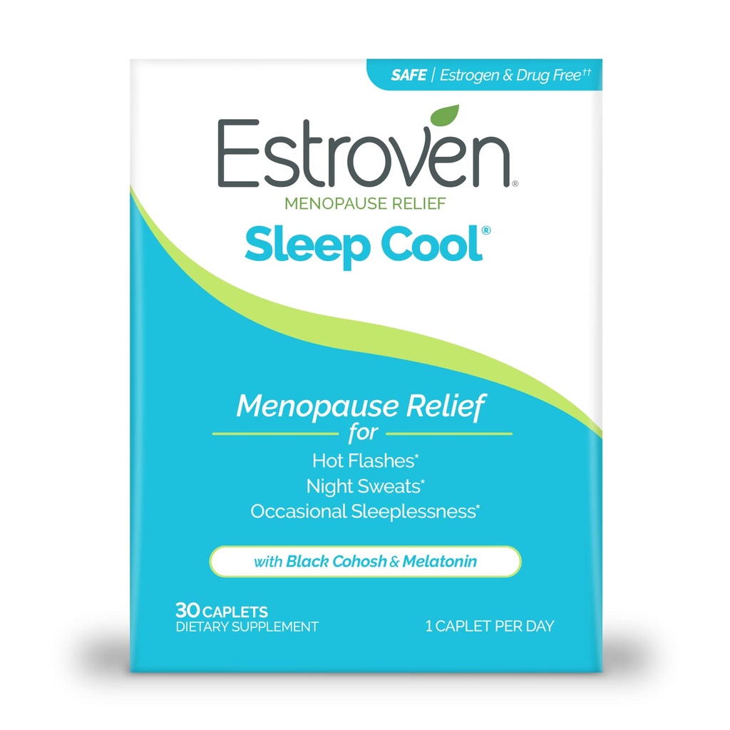 Estroven Sleep Cool for Menopause Relief, 30 Ct, Sleep Support Supplement With Clinically Proven Ingredients to Relieve Menopause Symptoms plus Night Sweats & Hot Flash Relief, Drug-No & Gluten-No