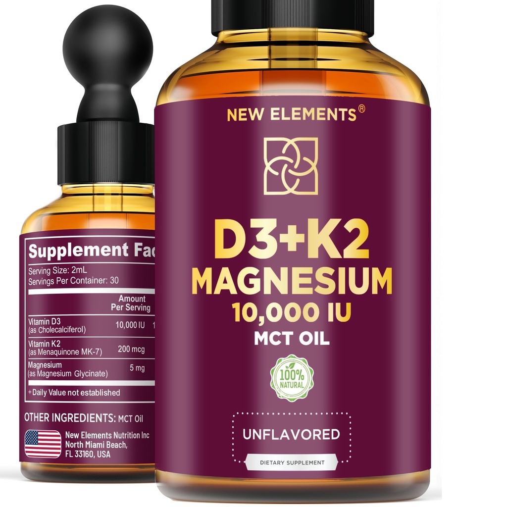 Płynna witamina D3 z Glycinatem K2 & Magnezu 124; Witamina D Drops 10.000 IU 124; Witamina K2 200mcg Mk7 Bilans 124; Witamina D3 + Suplement K2 dla mężczyzn i kobiet 124; Wysoka absorpcja 124; Olej MCT 124; Gluten wolny 124; Nie-GMO