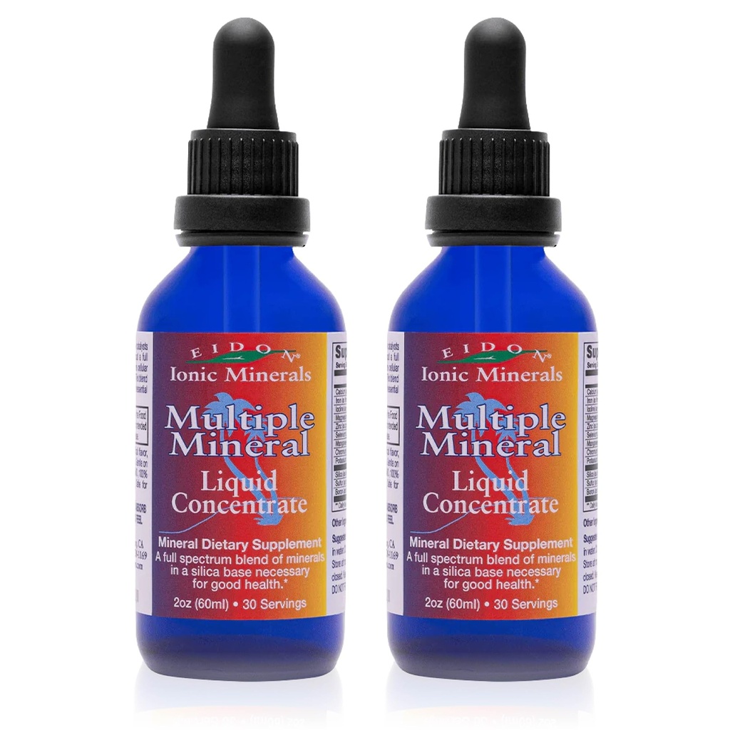 Suplement do wielu minerałów Eidon - Jonowe krople mineralne do wody, Naturalne płynne witaminy do wspierania zdrowia i nawadniania serca, Brak środków konserwujących - 2 oz, 2 opakowania