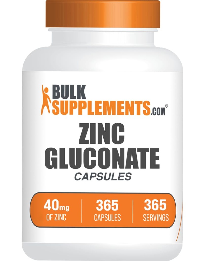 BulkSupplements.com Glukonian cynku Kapsułki - Suplementy cynku, do wsparcia immunologicznego - Gluten Free, 1 Kapsułka na serwowanie, 365 Liczba (Opakowanie 1)