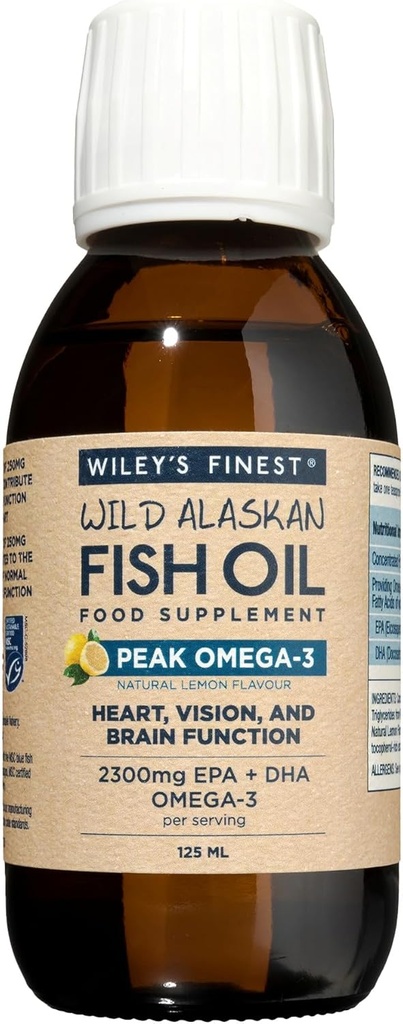 Wiley 's Finest Peak Omega-3 Liquid 2150mg EPA + DHA Omega-3 Natural Wild Alaskan Fish Oil Supplement 25 Służenia